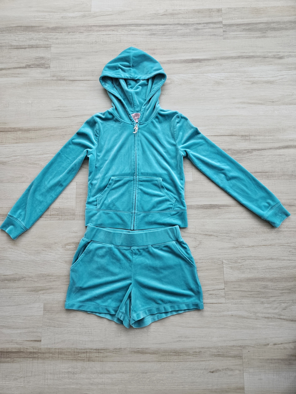 Juicy Couture Velour Coastal Teal Tracksuit Jacket and Shorts Set